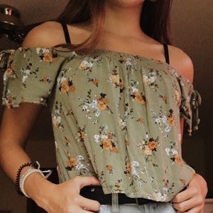 Green off-shoulder floral top
